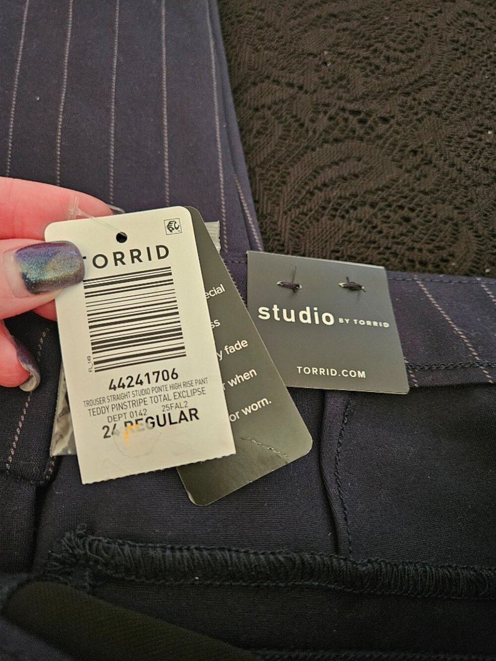 NWT Torrid Studio Luxe Ponte Navy/White Pinstripe Pants (24W) - Picture 6 of 10